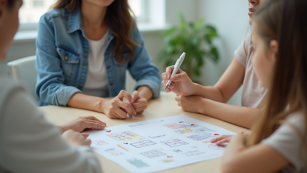 Close-up view of a therapist using visual aids during an ABA session