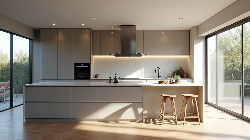 High angle view of a completed modern kitchen renovation