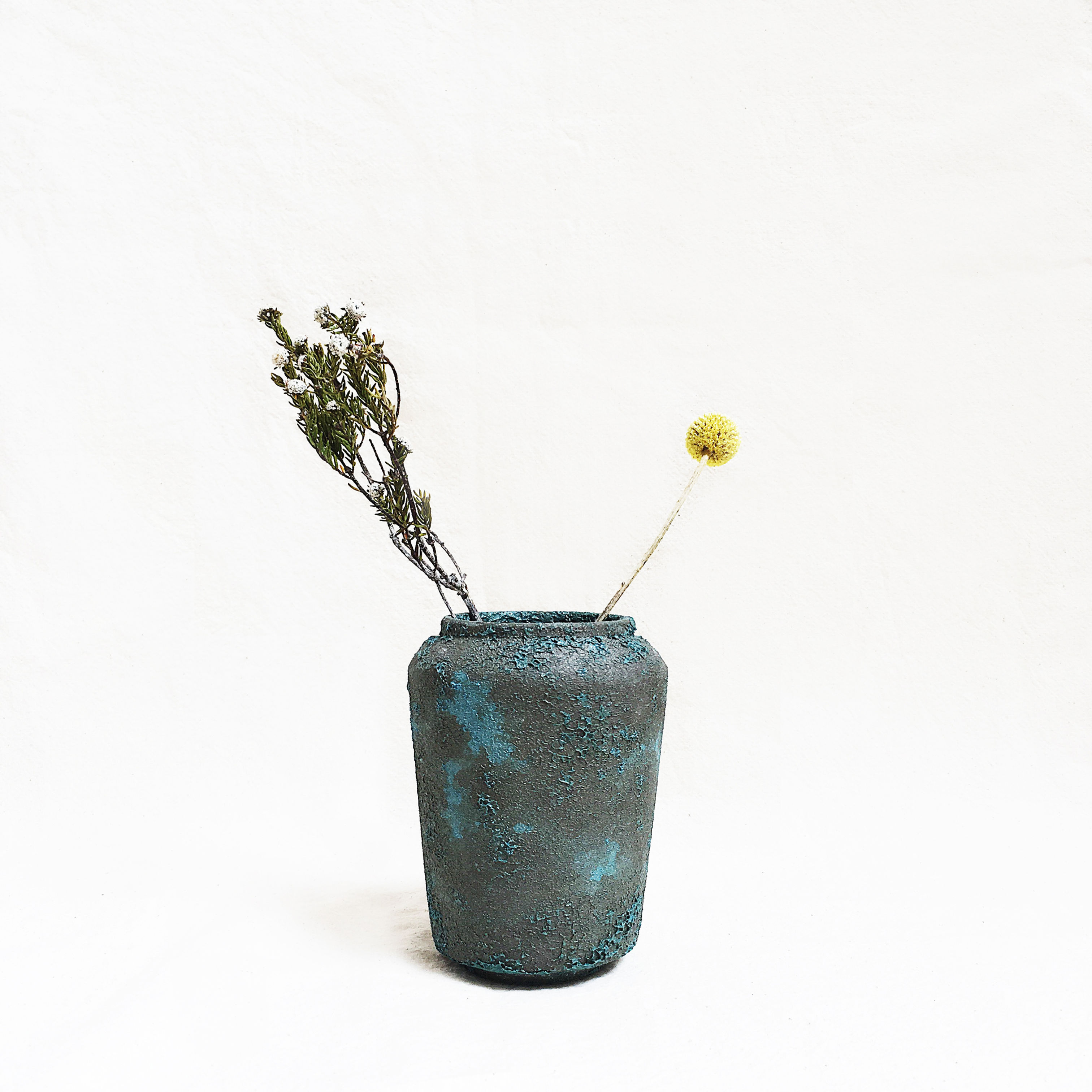 Bubble Glaze Vase - Wide Rim Cylinder (Ocean Blue)