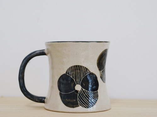 Monochrome Geometric Bloom -Black Floral Mug