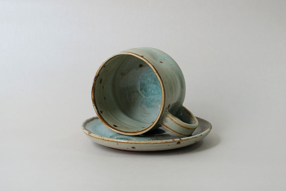 Thumbnail: Mottled Tactile Mug with Saucer - Mist Jade