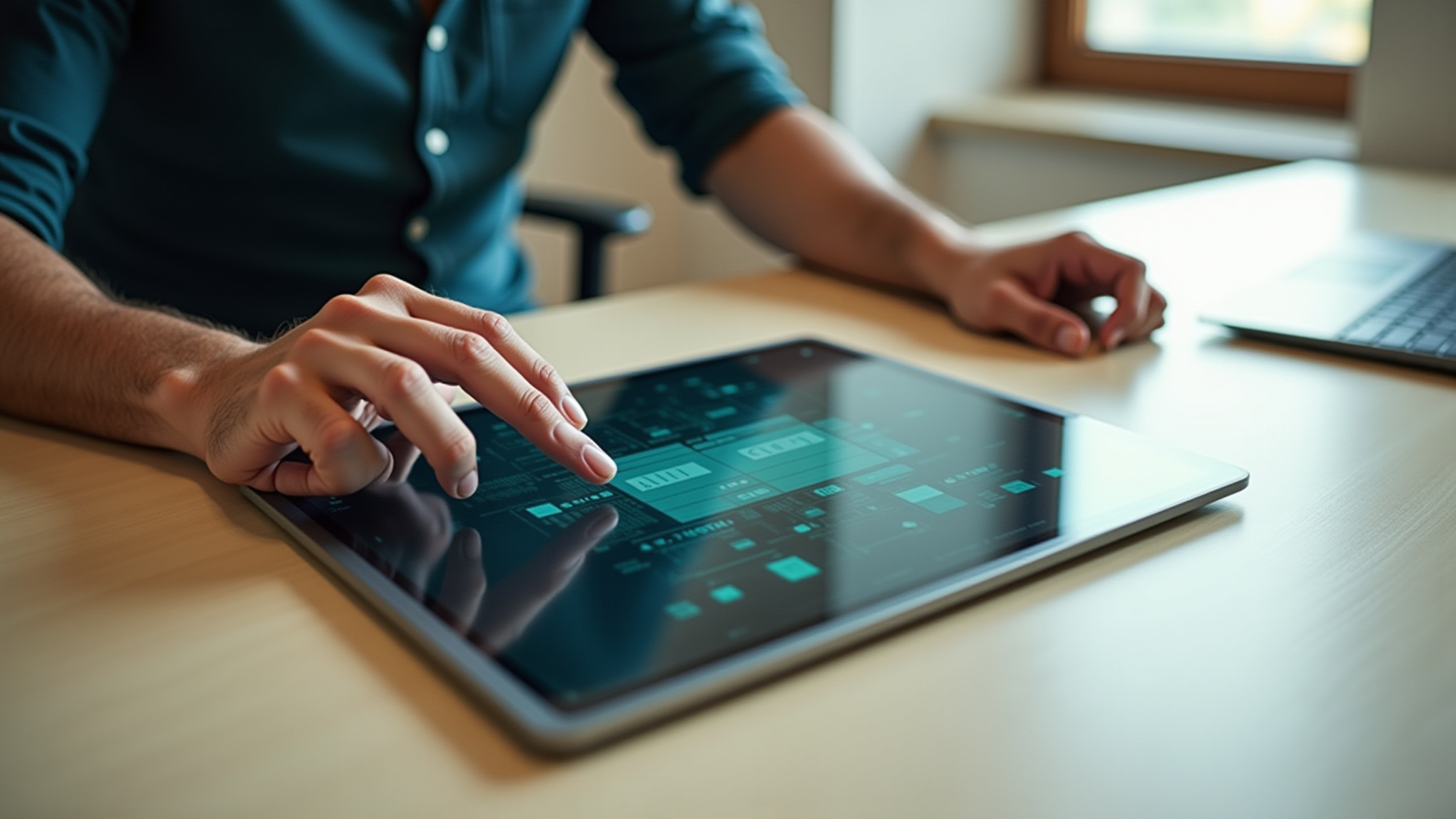 Person using tablet, digital design interface