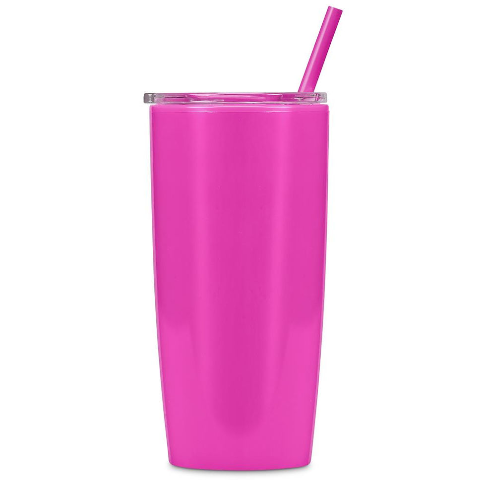 Thumbnail: Plastic 2-in-1 Double-Wall Tumbler & Straw - 600ml