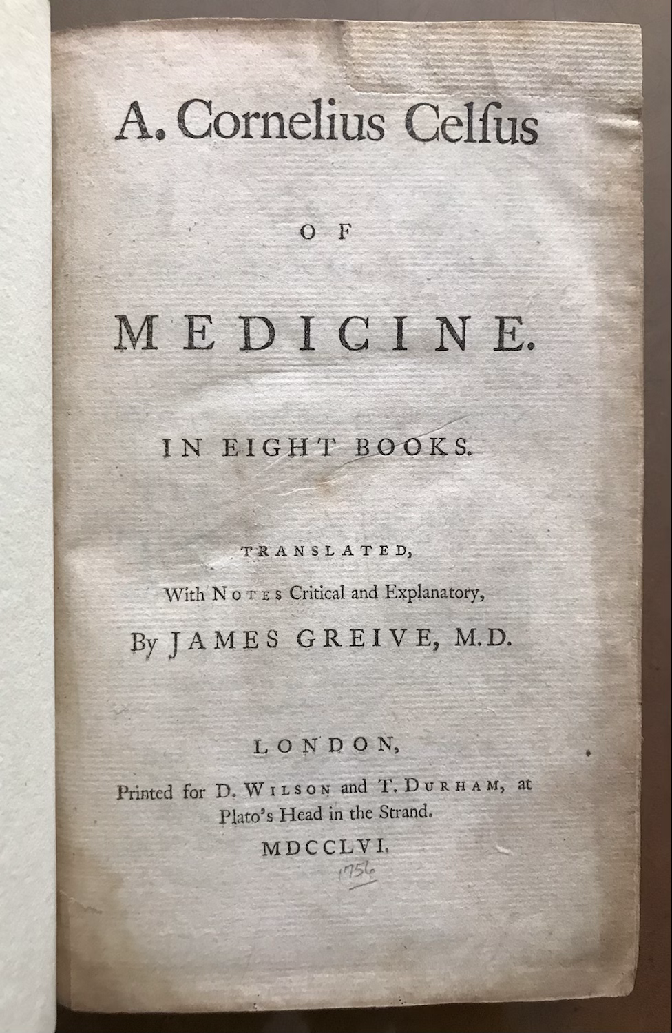Thumbnail: Celsus Medicine First English edition 1756