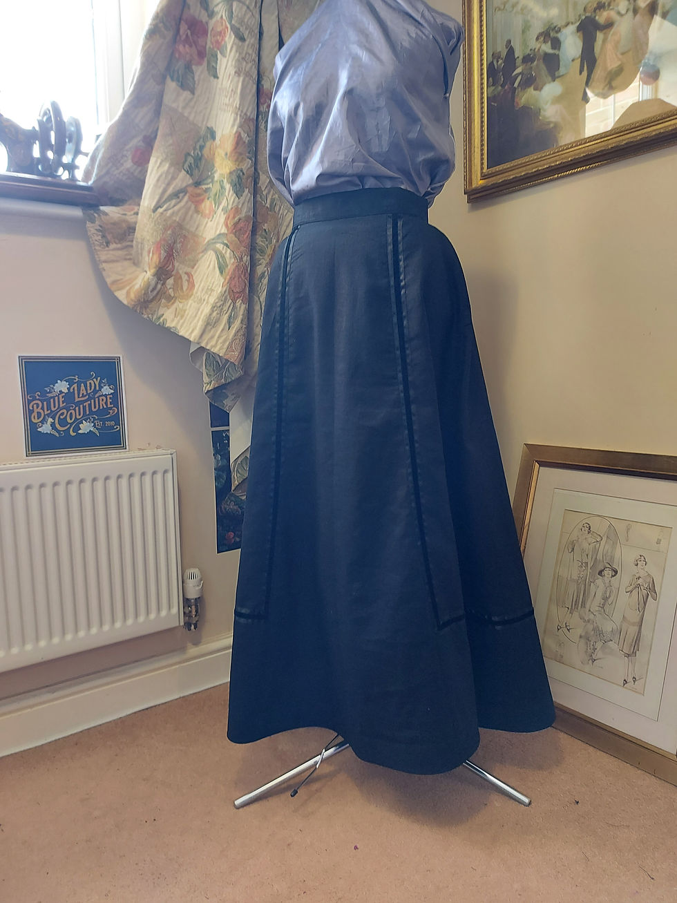 Thumbnail: Vanessa Edwardian Linen Skirt in black