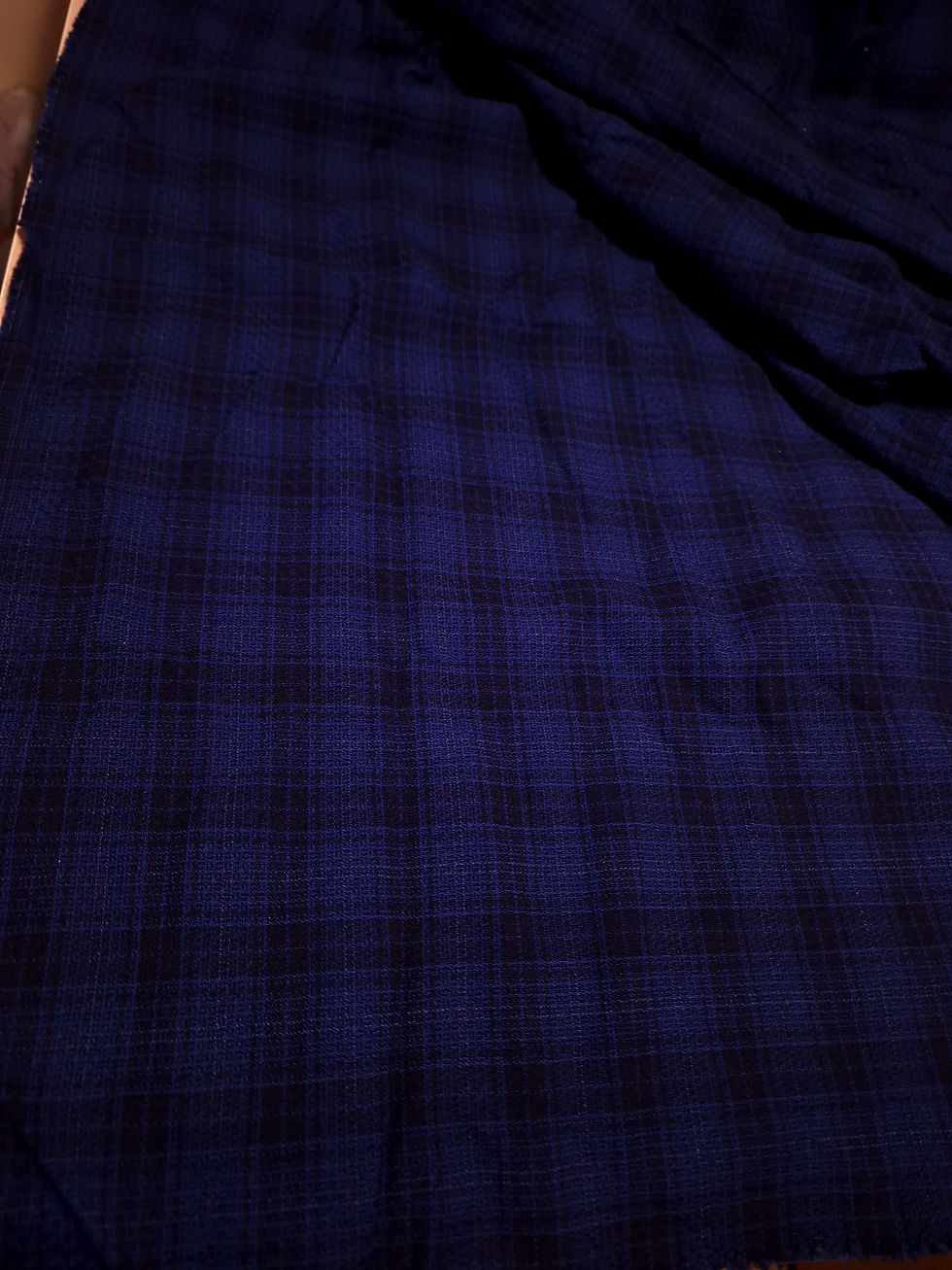 Thumbnail: Cobalt Blue and Black Checked Wool Blend Remnant