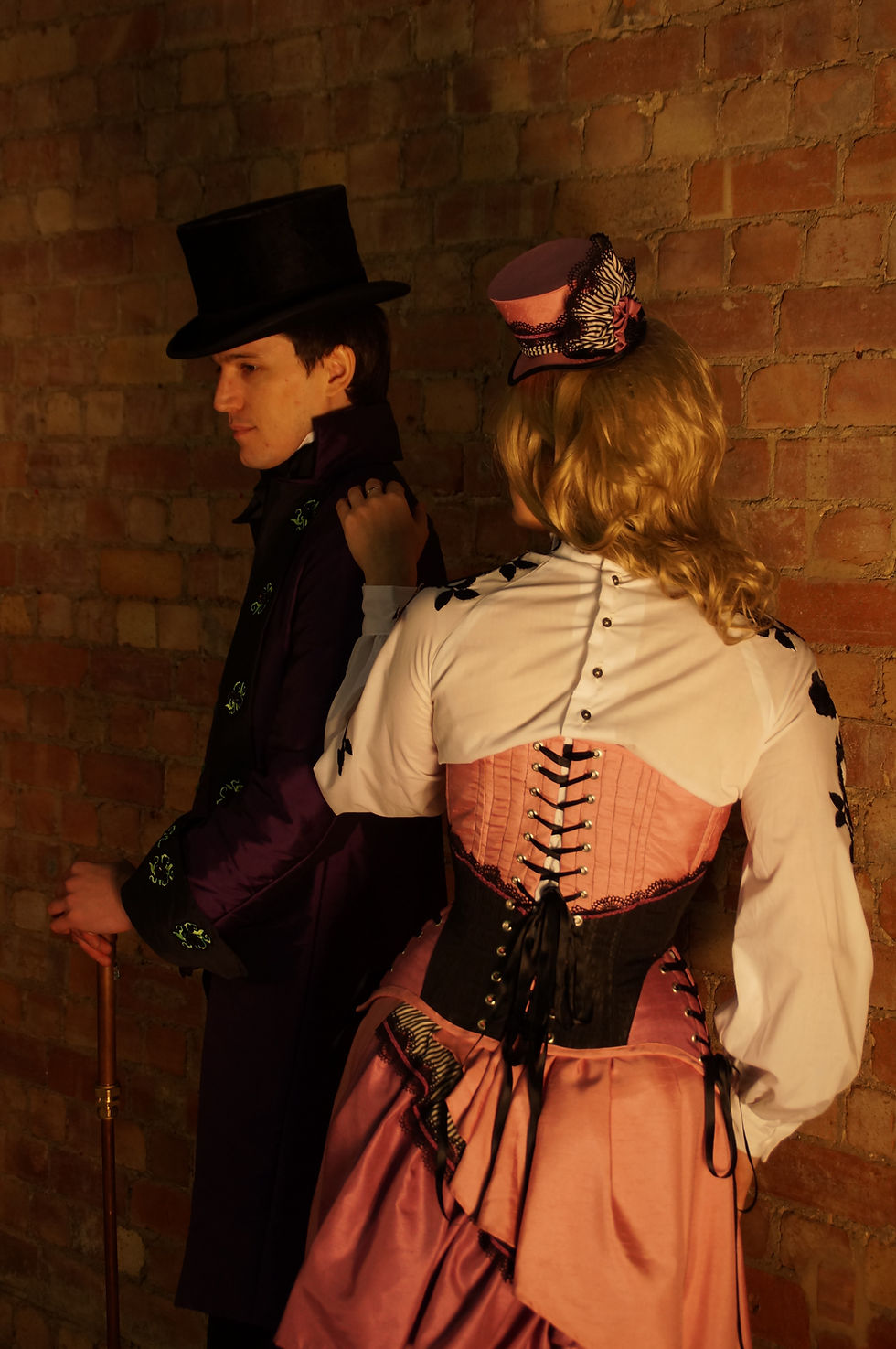 Thumbnail: Pink and Black Two Piece Corset and Skirt Set