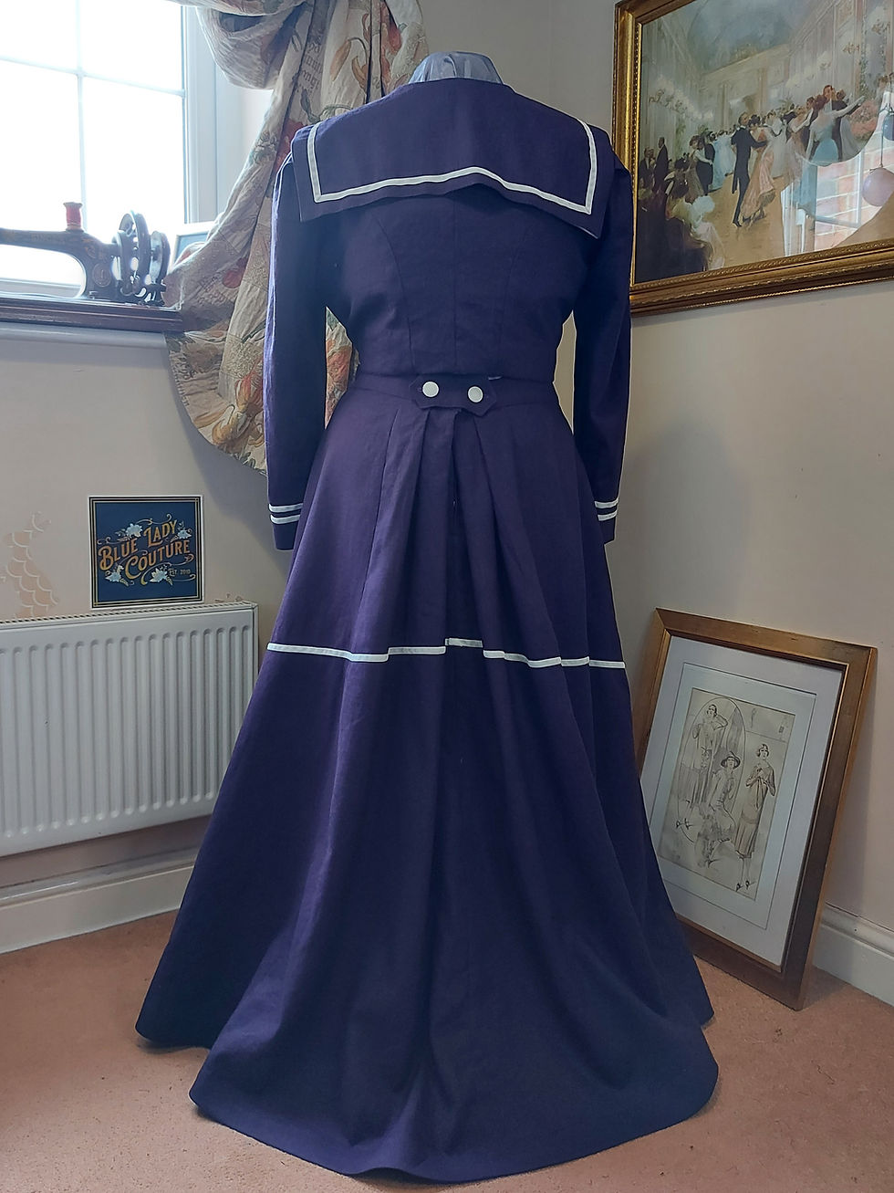 Thumbnail: Emmeline Edwardian Walking Skirt and Sylvia Seaside Jacket in plum with ivory trim