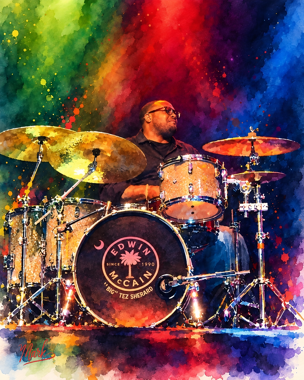 Tez Sherard portrait tribute while performing with Edwin McCain band.
