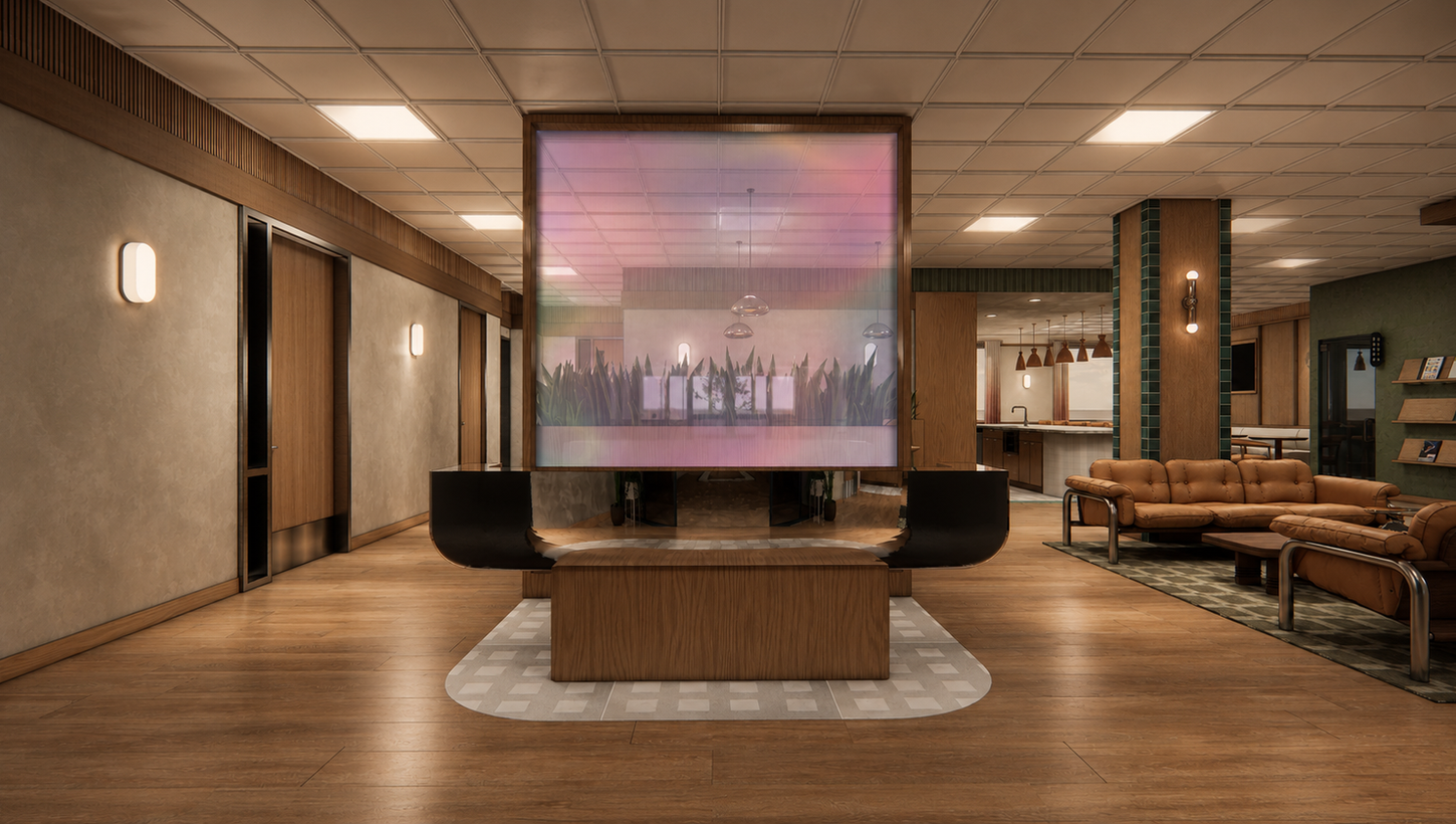 Spectrum Medical Care interior rendering highlighting a welcoming reception, biophilic elements, and thoughtfully planned patient spaces.