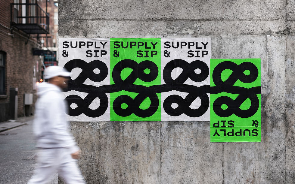 Branding, posters, and logo designed by House of Form for the upcoming cafe Supply & Sip