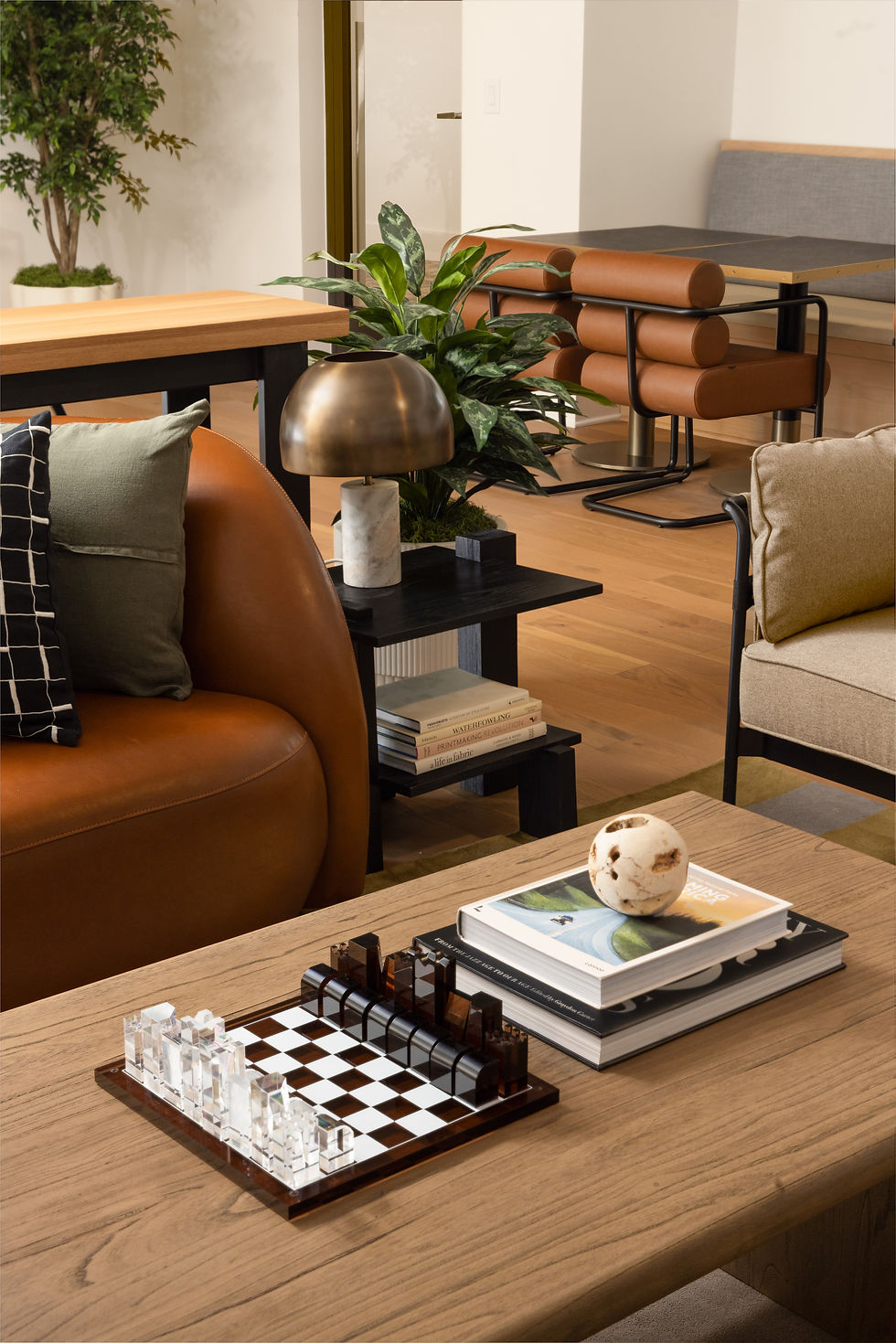 Curated furnishings, artwork, and accessories within Ragsdale amenity spaces.