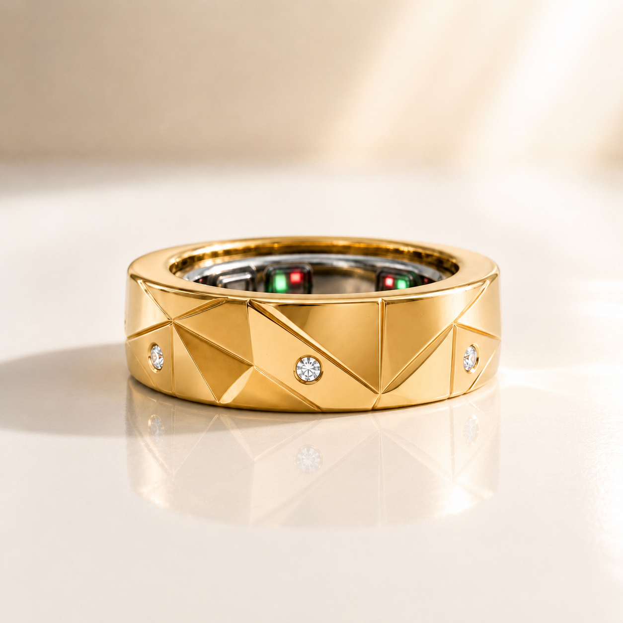 Gold Oura Ring Cover for Gen 4 & 5, Diamond Smart Ring Protector, Geometric Band