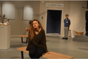 Expressing the turbulent emotions of her character in the play “Museum”, Kaycie Sweeney`17 shows off her expertise and dedication to bringing her role to life. Credit: Olivia Jones