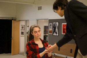 Liam Gong '16 and Valentina Connell '16 rehearse a scene