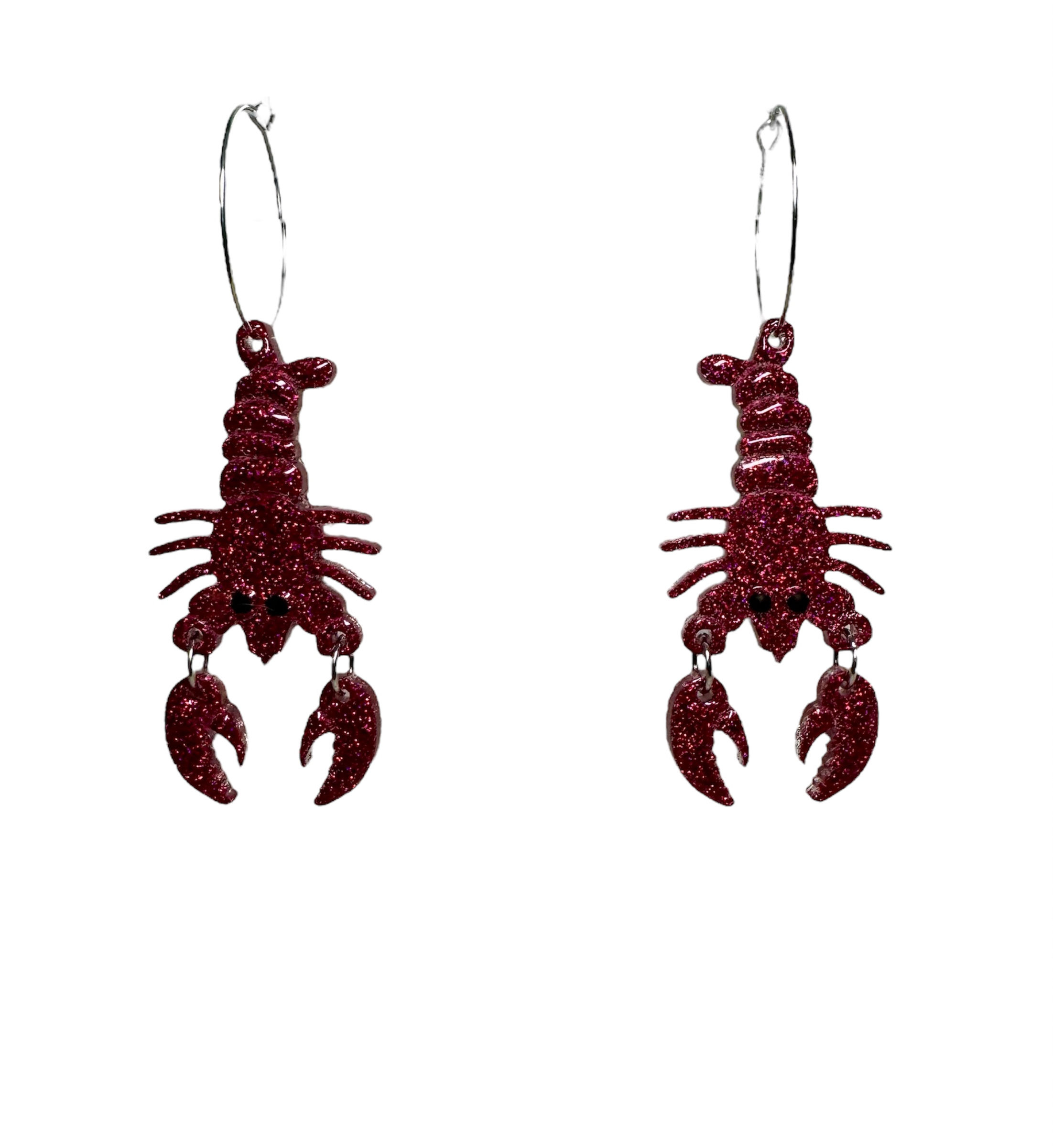 The Happy Duck Rock Lobster Earrings - Raspberry Glitter 