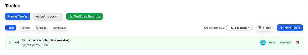 Imagem da aba de tarefas do software allges