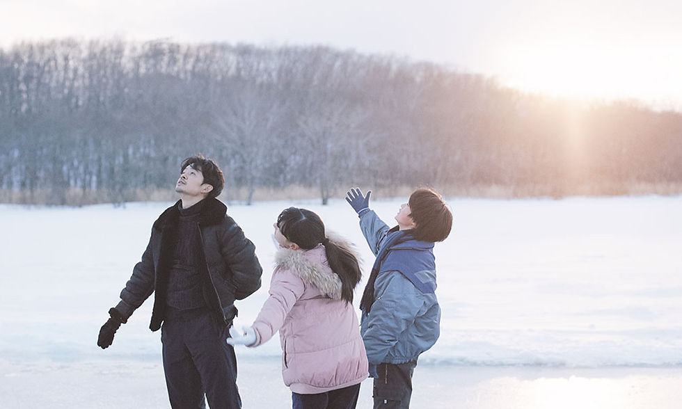 Ikematsu Sōsuke, Nakanishi Kiara and Koshiyama Keitatsu skating on ice at a lake