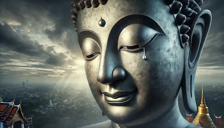 a buddha statue that is crying