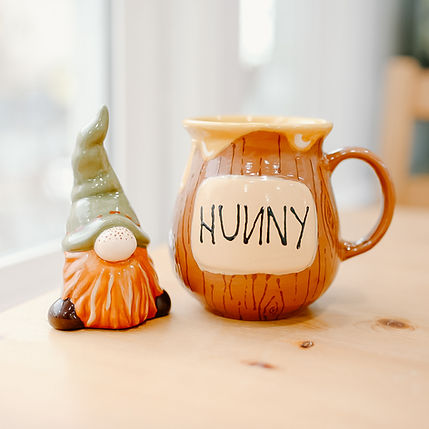 painted pottery silly gnome honey pot message mug