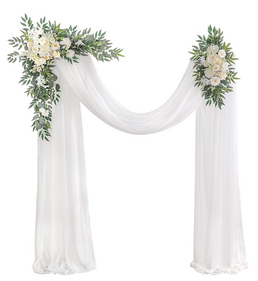 2 Panels White Wedding Arch Drapery 6 Yards Long and 30'' Wide Sheer Chiffon Arch Draping Fabric
FLOWERS Included
Rental: $25.00