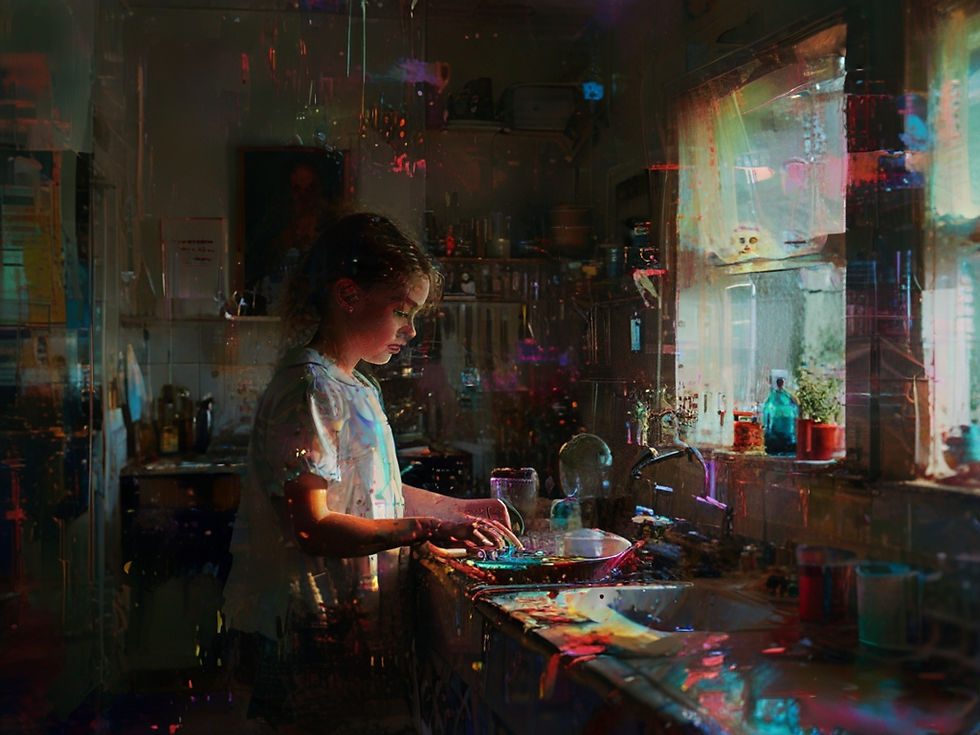2. Sophie’s Humble Home: A small, cluttered living room inside a modest home.