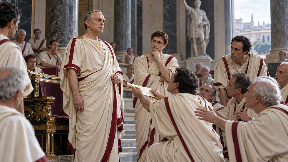 The petition is a pretext that lets the conspirators surround Caesar.