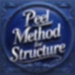 Text on ornate blue background reads "Peel Method for Structure" in silver cursive. Decorative floral details frame the design.