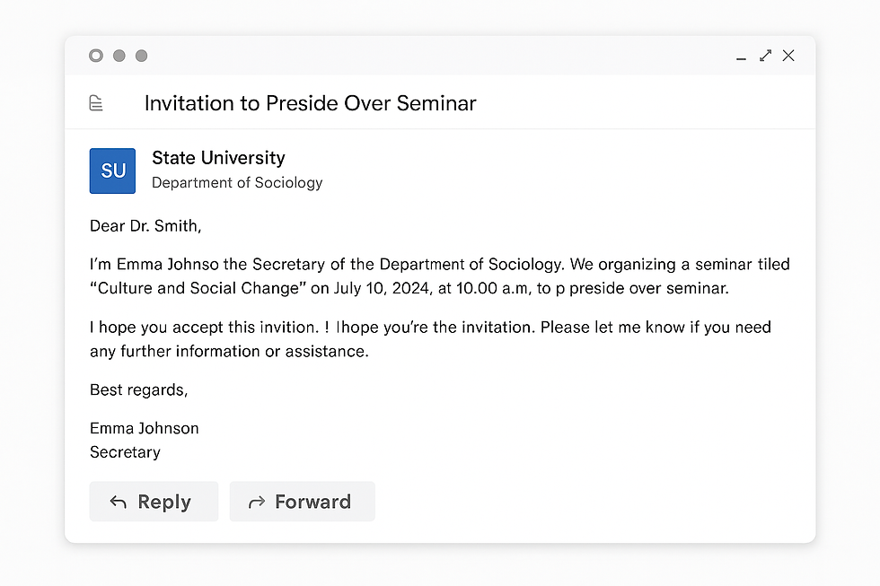 Formal email invitation with structured layout and official tone.