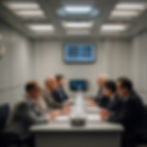 A formal meeting room with members of an ethical committee and FDA advisors discussing artificial womb technology.