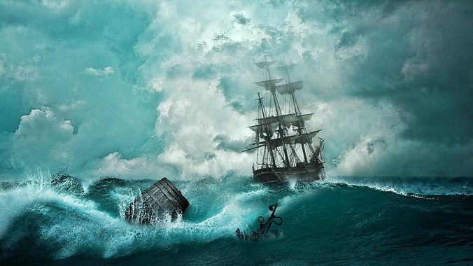 A SAIL BOAT IN A STORMY SEA