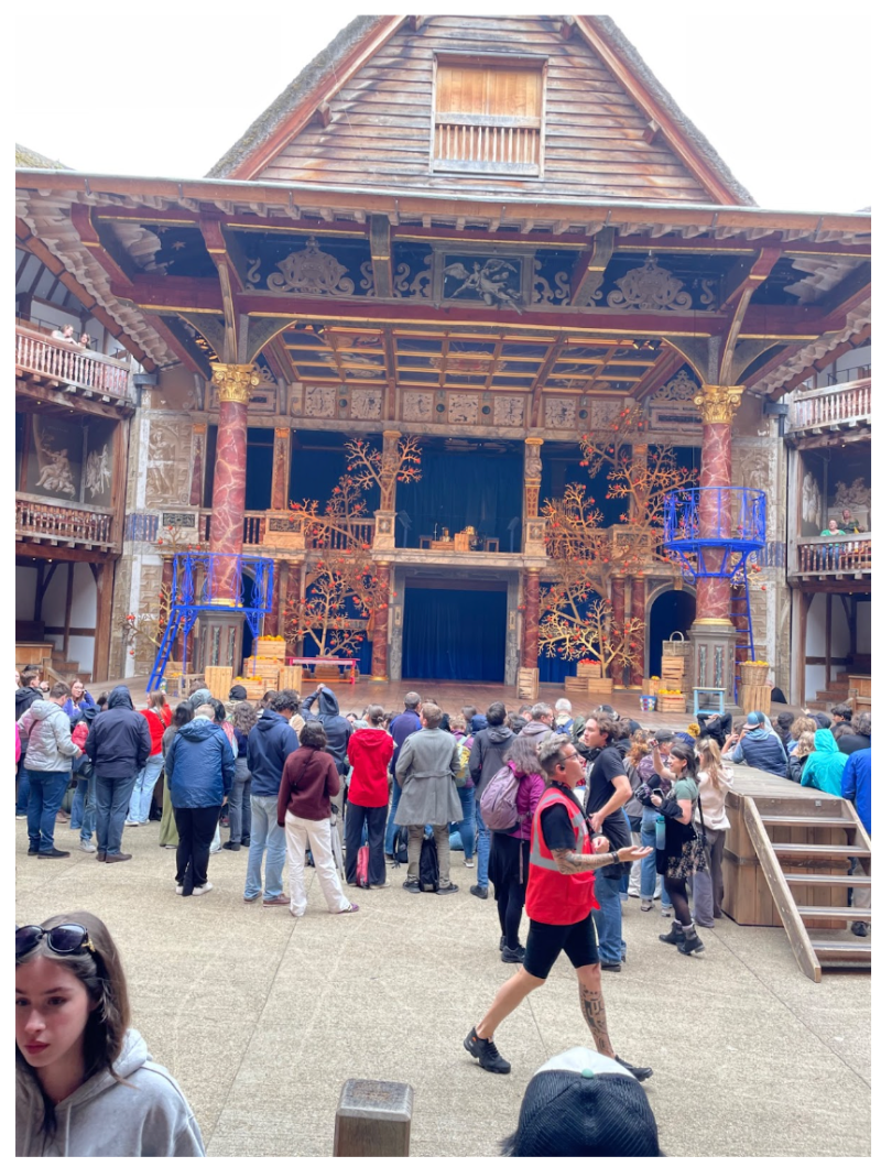 My crooked photo of the set of Much Ado About Nothing at the Globe Theatre in July 2024