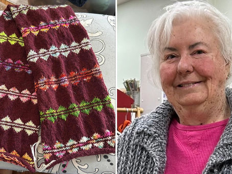 Picture of Janice Krauser and her design "Reflections Cowl"