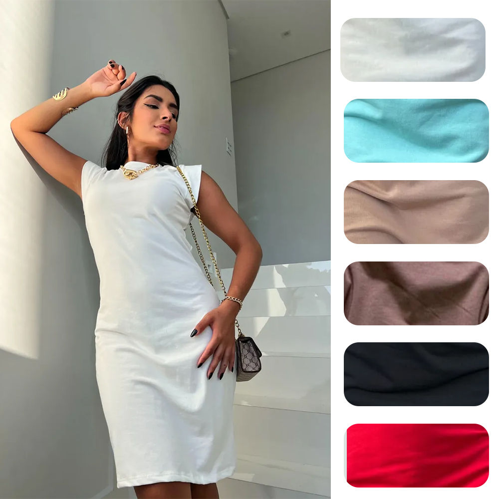 Vestido sem mangas de cor pura vestido de algodão confortável