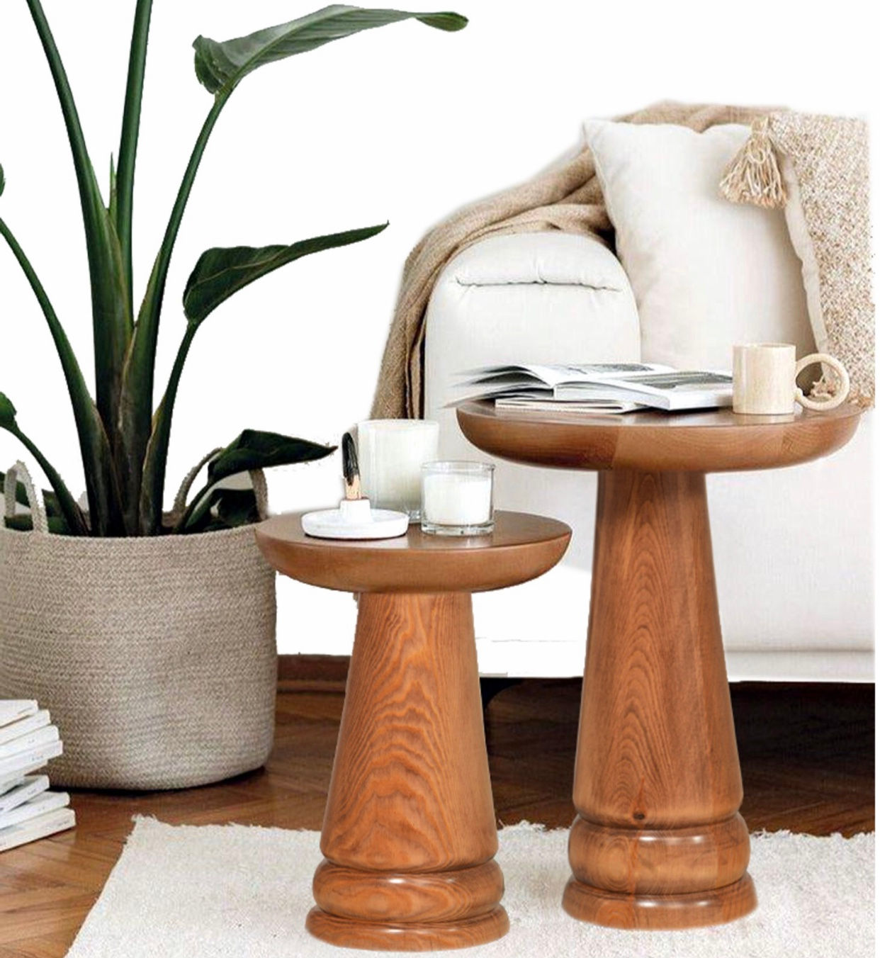 Wooden 2-Set Cork Side Table