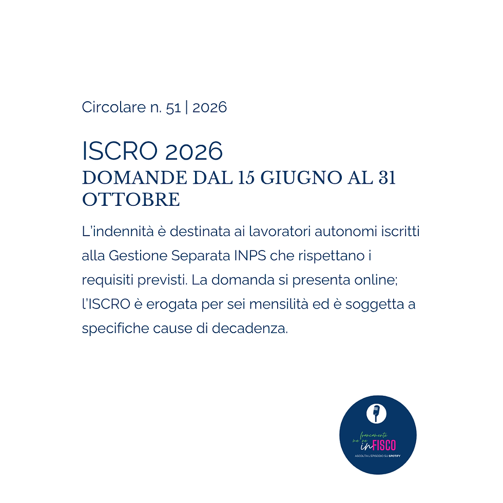 ISCRO 2026 – Richiesta entro il 31 ottobre.