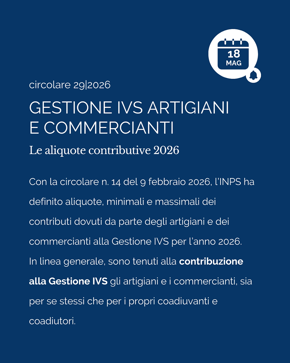 Gestione IVS artigiani e commercianti – Le aliquote contributive 2026.