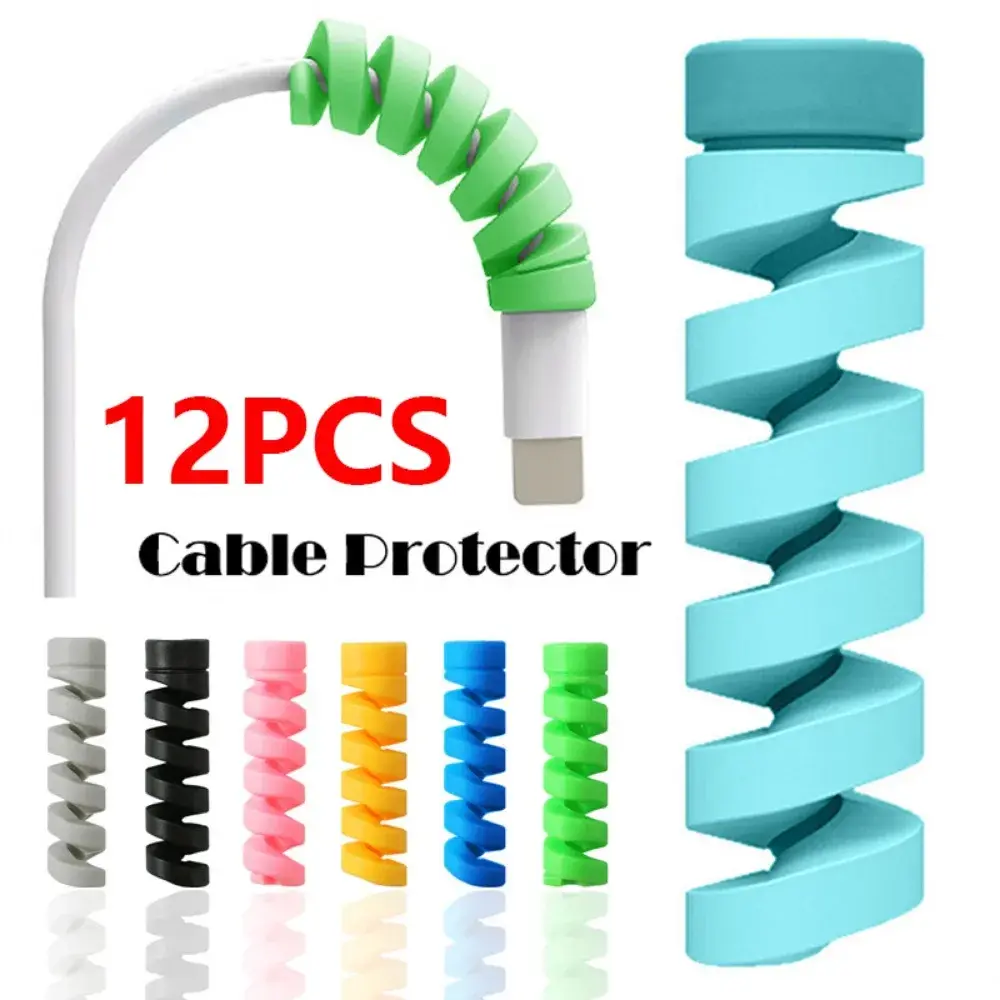 12PCS Charging Cable Protector Cover USB Cable Earphone Wire Spiral Cord Protect