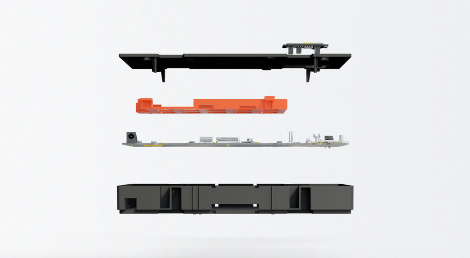 Render producto explosionado sonda meduUX mobile trem