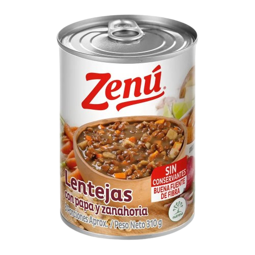 Lentejas Zenú, con papas y zanahoria, lt x 310 grs