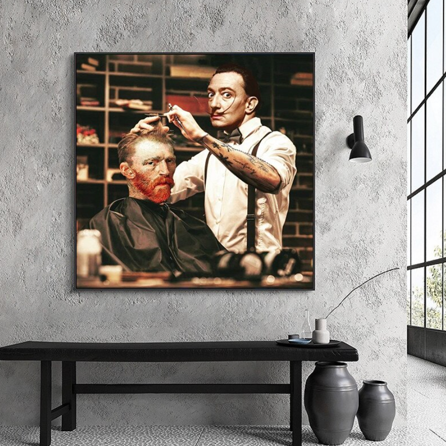 Dali Cutting Van Gogh's Hair Poster on Canvas