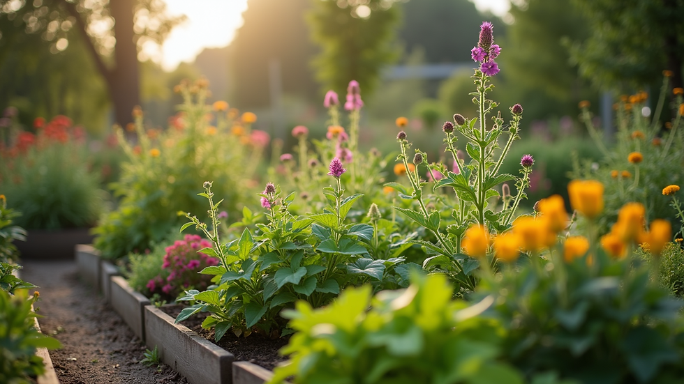 Eye-level view of a vibrant community garden with diverse plants