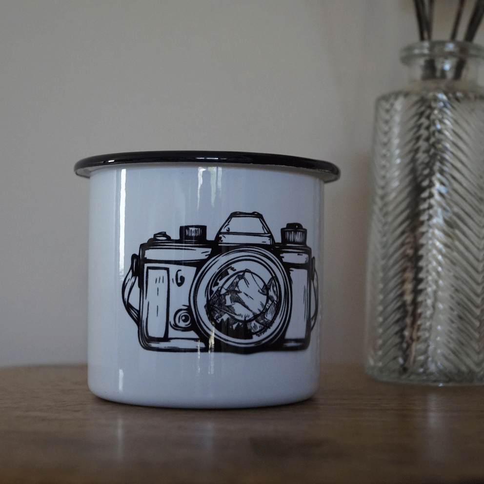 Mug acier inox émaillé | Appareil photo montagnes