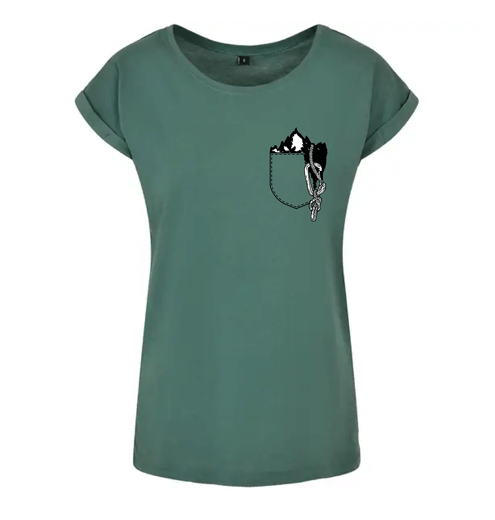 Tee-shirt femme bleu canard escalade, motif fausse poche mousqueton