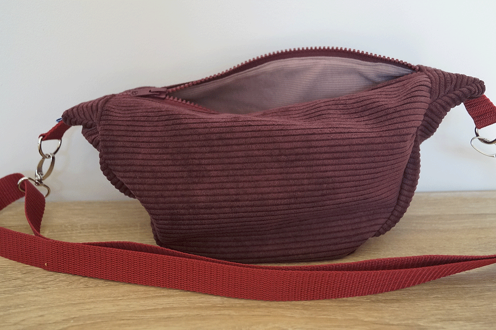 Thumbnail: Sac | Sac banane | Sacoche | velours côtelé bordeaux | Recyclé