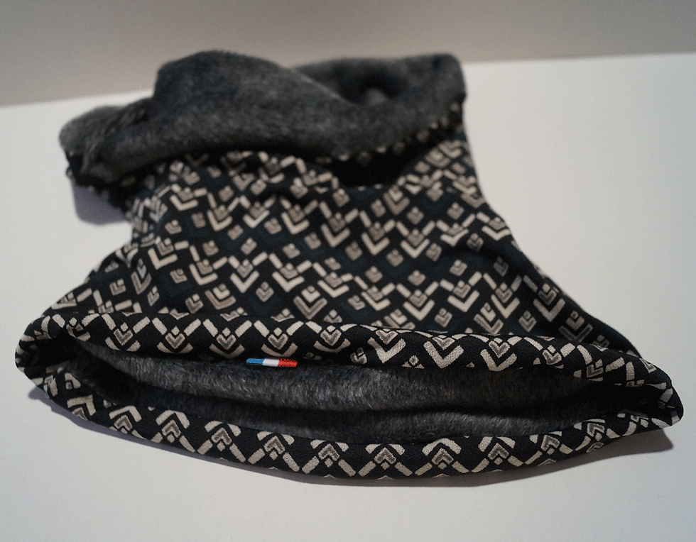 Thumbnail: Snood / Cache-cou | Doublé polaire | Bleu marine géométrique