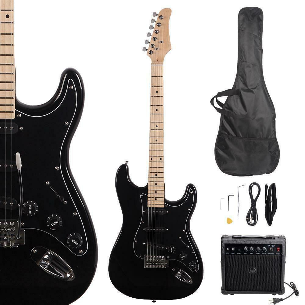New Beginner Black Electric Guitar Kit with Amp & Accessories.