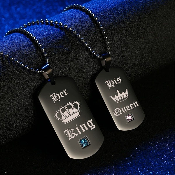 copy of dog Tags Pendant Couple Necklace Her King &amp; His Queen Crown Necklace