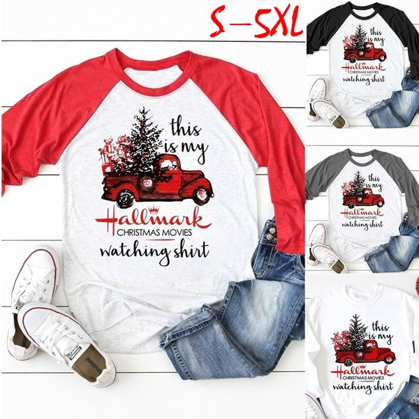 Women Fashion Long Sleeve Hallmark Christmas Movies Watching Shirt Baseball T-Sh