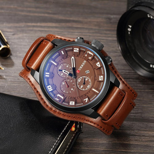 Fashion Curren Mens Date Stainless Steel Leather Analog Quartz Sport Wrist Watch